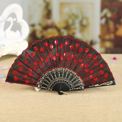 

Siaonvr Best Chinese Style Dance Wedding Party Lace Silk Folding Hand Held Flower Fan