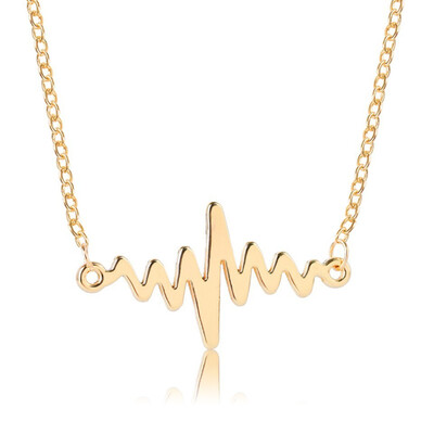

2019 Heartbeat Wave Shaped Pendant Necklace Trendy Jewelry Heart Pendant Necklace For Gifts Lucky Necklace Female Gold Color