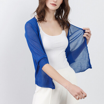 

CANVAUS Women Summer Solid Slim Thin Section V-neck Half-sleeved Knitted Cardigan Sweater Short Air Conditioning Shirt CS8029D