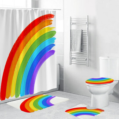 

〖Follure〗4PCS Non Slip Toilet Polyester Cover Mat Set Bathroom Shower Curtain
