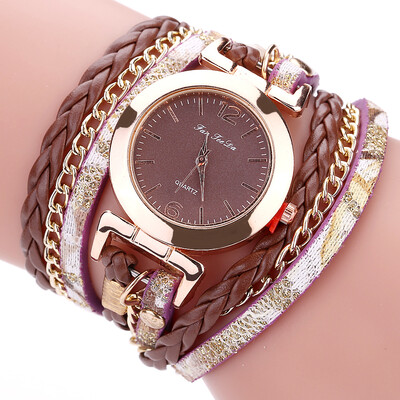 

Fanteeda FD092 Women Wrap Around Leather Wrist Watch with Chain