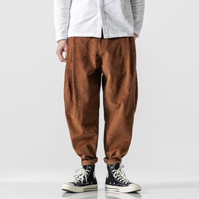 

Gobestart Mens New Style Corduroy Casual Retro Trousers Fashion Large Pure Color Pant