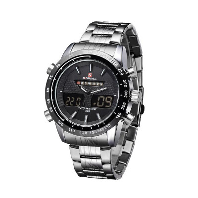 

NAVIFORCE Stainless Steel 3ATM Waterproof Fashion Wristwatch Dual Time Quartz Sports Men Watch with Function of Backlight Alarm Ca