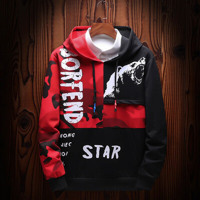 

Toponeto Mens Autumn Winter Letter Hooded Long Sleeved Sweater Stitching Color Tops