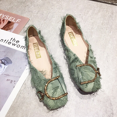 

Single Shoe Lady Summer Fashion Square Head Flat Bottom Baitiedou Shoes Late Evening Shallow Mouth Fairy Shoes Tide