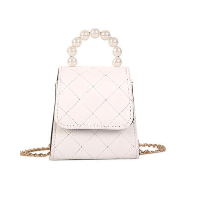 

Solid Color Pearls Shoulder Handbags Leather Women Lattice Crossbody Bags