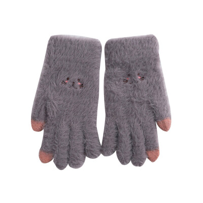 

Winter Women Outdoor Cartoon Cat Gloves Touch Screen Full Finger Knit Mittens