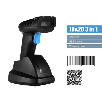

Aibecy Handheld 1D 2D QR Wireless Barcode Scanner Bar Code Reader with USB Cradle Receiver Charging Base 100m Long Transmission Di