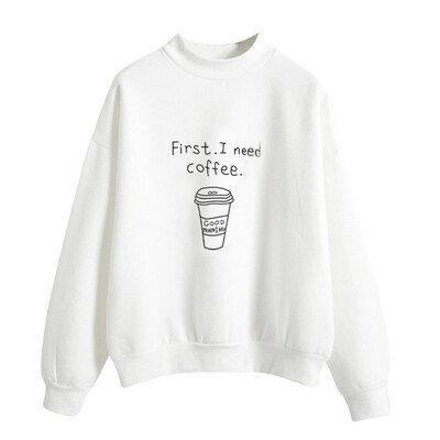 

Toponeto Women O-Neck Solid Color Coffee Cup Pattern Long Sleeve Plus Velvet Sweatshirt