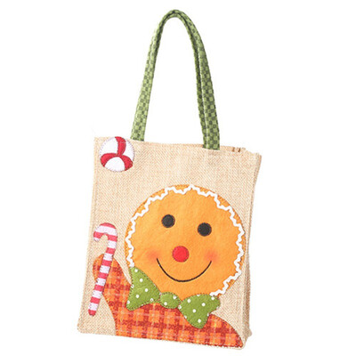 

Christmas Linen ClothTote Bag Cartoon Embroidered Tote Handheld Gift Bags