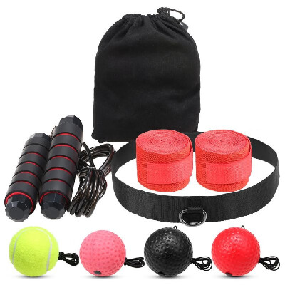 

Boxing Reflex Ball Set 3 Level Punching Training Ball Improving Reactions Speed Eye Coordination with Boxing Hand Wraps Jumping Ro