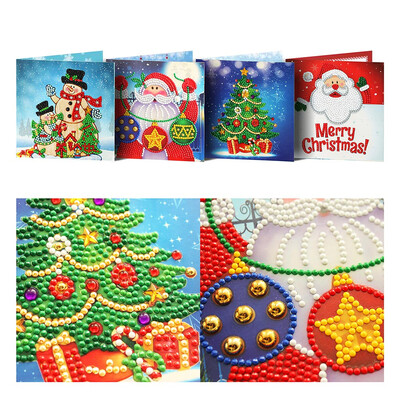 

Siaonvr Christmas Card Set Santa Claus Elk Snowman Diamond Painting DIY Holiday Card 4pc