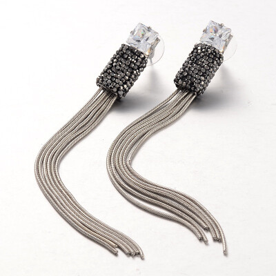 

Fashionable Brass Tassel Polymer Clay Rhinestone Ear Studs Platinum 111x12mm Pin 06mm