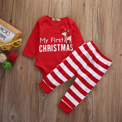 

Newborn Baby Boys Girls First Christmas Clothes Romper Pants Outfits Set