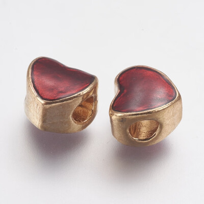 

Golden Tone Alloy Enamel European Beads Large Hole Heart Beads DarkRed 9x10x7mm Hole 4mm