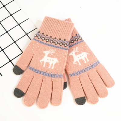 

Christmas Cute Deer Thicken Gloves Women Winter Warmer Touch Screen Mittens