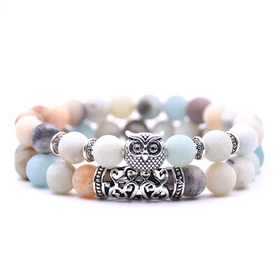 

Natural Stone Owl Bracelets Bangles Charm Bracelet Set For Women Men Bracelet Jewelry