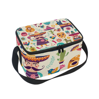 

ALAZA Insulated Lunch Box Colorful People Skull Lunch Bag for Men Women Portable Tote Bag Cooler Bag