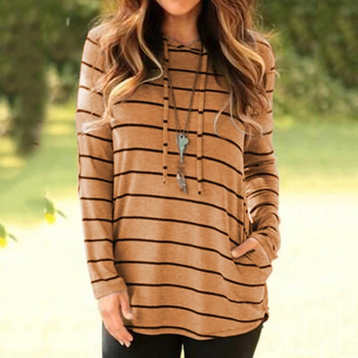 

Tailored Womens Fall Fashion Stripe Printed Long Sleeved With Hat Sweatshirt Blouse