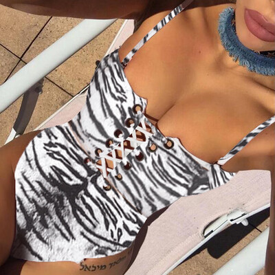 

Saidsome Women Camisole Leopard Print Bandage Bikini Jumpsuit Swimsuit Beachwear