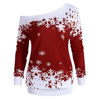 

Plus Size One Shoulder Christmas Snowflake Sweatshirt