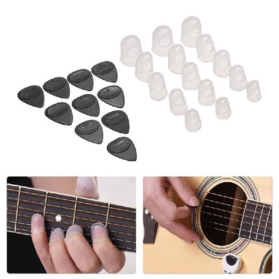 

Guitar Accessories Kit Includes 15pcs Silicone Guitar Finger Protectors 10pcs Guitar Picks for Acoustic Guitar Beginners
