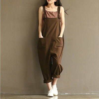 

Womens Casual Loose Linen Cotton Jumpsuit Dungarees Playsuit Trousers Overalls