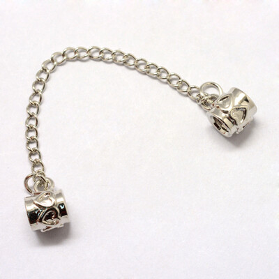 

Alloy European Beads with Iron Safety Chains For European Bracelet Makings Column with Heart Platinum 95mm Hole 4mm