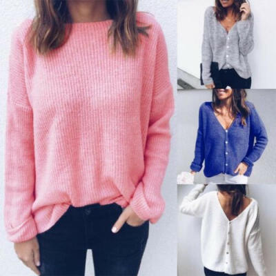 

US Women Cardigan Loose Sweater Long Sleeve Knitted Cardigan Outwear Jacket Coat