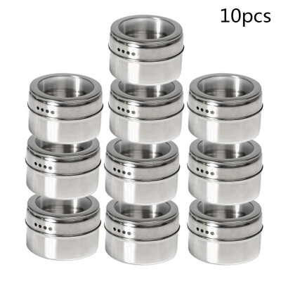 

Cute 10pc Magnetic Spice Tins Stainless Steel Spice Jar Set Pepper Shakers Salt Storage Container Seasoning Holder