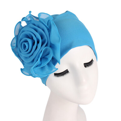 

Women Stretchy Beanies With Big Flower Hair Loss Cap Muslim Cancer Chemo Hat Hijab Cap Party Wedding Turban