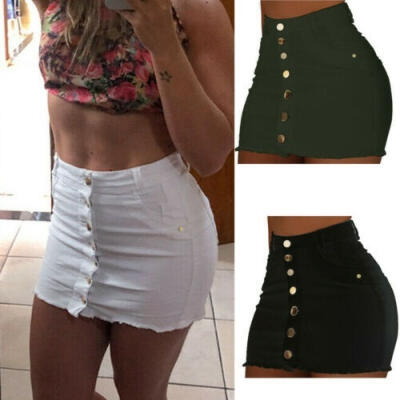 

Women Mini Ripped Denim Jeans Pencil Skirt Short Sexy High-Waist Bandage Skirt