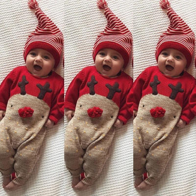 

XMAS Infant Newborn Baby Boy Girls Christmas Romper Bodysuit Jumpsuit Kids Outfit Set Hat