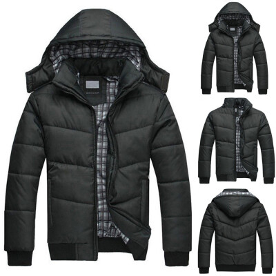 

Gobestart Mens Black Puffer Jacket Warm Overcoat Outwear Padded Hooded Down Winter Coat