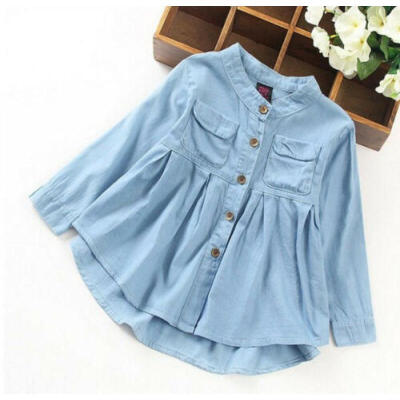 

PLUS Kids Girl Denim Top Long Sleeve Shirt Autumn Dress Blouse 3-12 Y -3XL