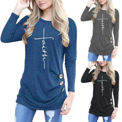 

US Women Casual Solid Blouse Shirt Tops Long Sleeve Loose Pullover Sweatshirt