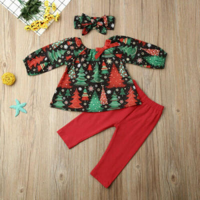 

USA XMAS Toddler Kids Baby Girls Christmas Top Pants Leggings Outfits Clothes