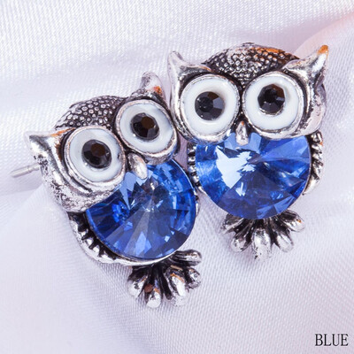 

Colorful Crystal Women Girls Charms Owl Stud Earrings Cute Jewelry Personality White Gold Color Ear Accessories