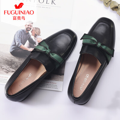 

Fugui bird FUGUINIAO single shoes womens shoes ladies shoes loafers sweet casual square head retro low heel H89M533C black 38