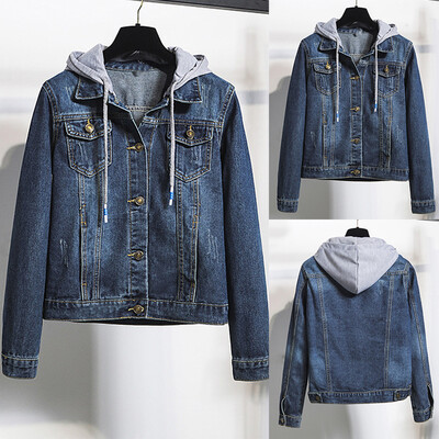 

Toponeto Womens Casual Jean Jacket Long Sleeve Denim Coat Retro Hooded Pockets Jacket