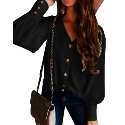 

Autumn V Neck Long Sleeved Cardigan Solid Color Casual Button Shirt Cardigan