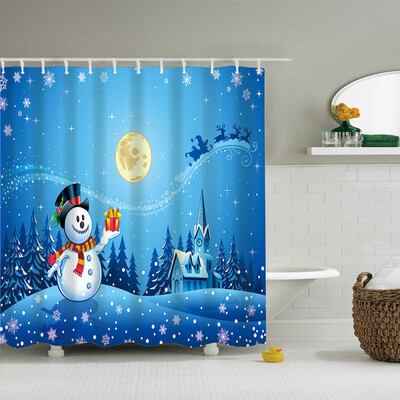 

〖Follure〗Bathroom Waterproof Shower Curtain Christmas Snowman 3D Printed Decor Curtain