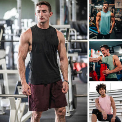 

Mens Basic Tee Vest Bodybuilding Tank Tops Gym Muscle Fitness Sport T-Shirts