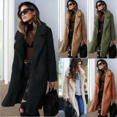 

UK Winter Women Teddy Bear Fur Coat Ladies Knee Long Vintage Jacket Outwear Top
