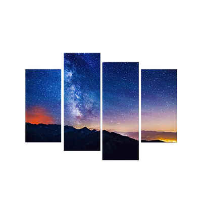 

4 Panels Blue Charming Starry Sky Pattern Unframed Canvas Printed Oil Paintings Art Wall Murals Drawing