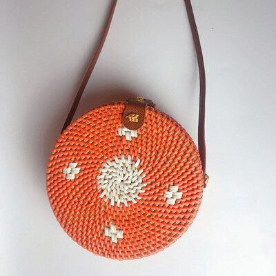 

Tailored Circle Handwoven Bali Round Retro Rattan Straw Beach Multicolor Bag Crossbody
