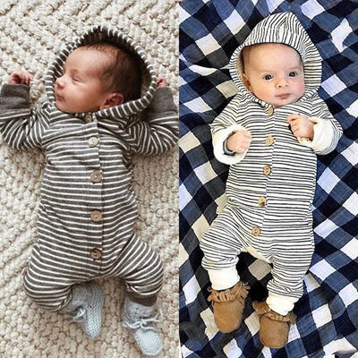 

Newborn Toddler Baby Boys Girls Romper Hooded Tops Jumpsuit Clothes Outfit 0-24M