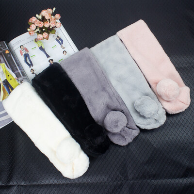 

Korean version of the spring&autumn winter black rex rabbit fur collar plush scarf female Korean version of the student hair ball scarf collar
