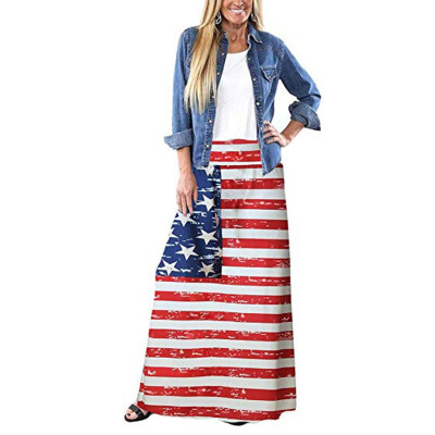 

Roseonmyhand Womens Striped Summer Bohemian American Flag Printed Long Maxi Skirt