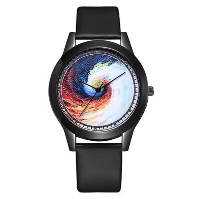 

Personality watch trend colorful casual quartz watch fashion black frame PU leather watch